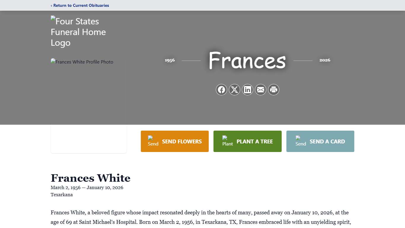 Frances White Obituary January 10, 2026 - Four States Funeral Home